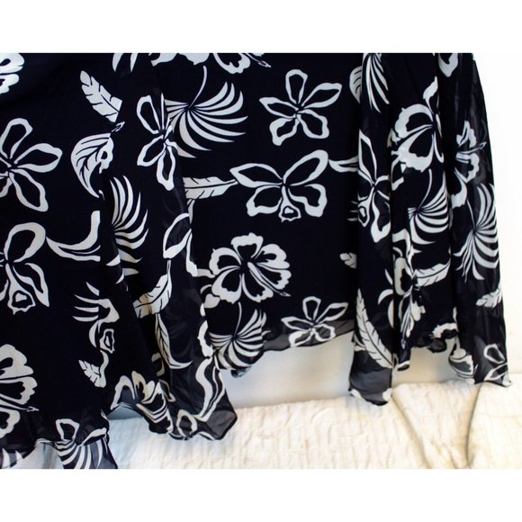 NWT CHAPS Woman Navy & White Floral Long Flowy Skirt Size 16 Zip Tropical Beach - Picture 7 of 12